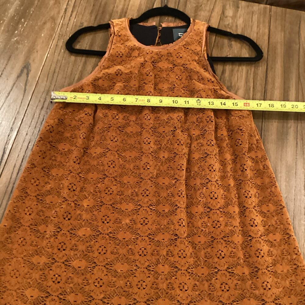 Maeve Amis Anthropologie Copper brown CottonVelvet eyelet Ruffle mini Dress 2 - Picture 8 of 9